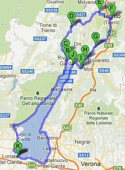 Mappa dettagliata
		itinerario Nord lago di garda in Moto