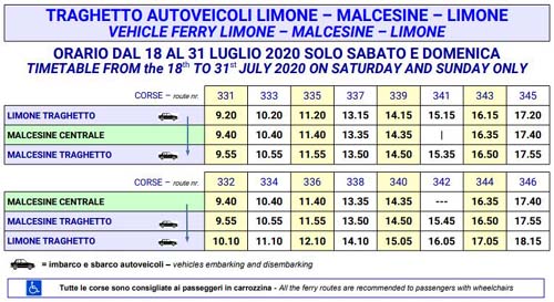 Orari traghetti lago di Garda 18/31 luglio 2020 Limone Malcesine