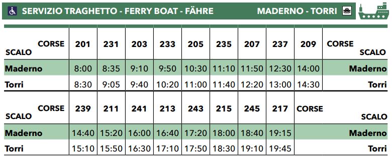Orari traghetti Torri Maderno Torri del Benaco Primavera 2023