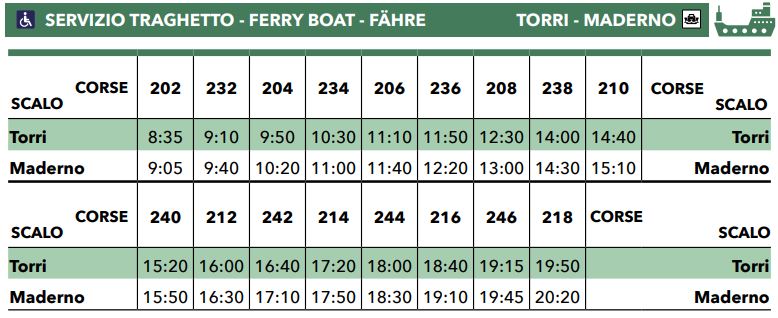 Orari traghetti Torri Maderno Torri del Benaco Aprile Maggio 2023